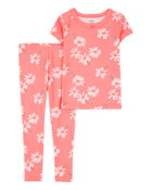 Toddler Girl 2-Piece Floral 100% Snug Fit Cotton Pajamas - Coral, image 1 of 3 slides