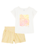 Kid 2-Piece Lemon Fashion Top & Striped Sun Shorts Set, image 1 of 6 slides