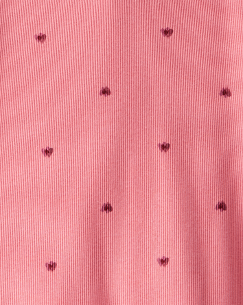 Kid Ribbed Heart Print Short-Sleeve Shirt - Pink, 
