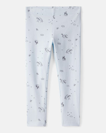 Toddler Girl Printed Cotton Pull-On Stretch Leggings - Blue, 
