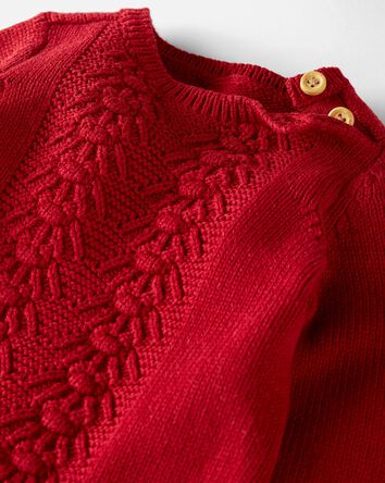 Baby Organic Cotton Cable Knit Sweater in Red, 