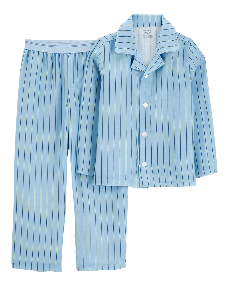 Kid Striped Loose Fit 2-Piece Pajamas - Blue, image 1 of 3 slides