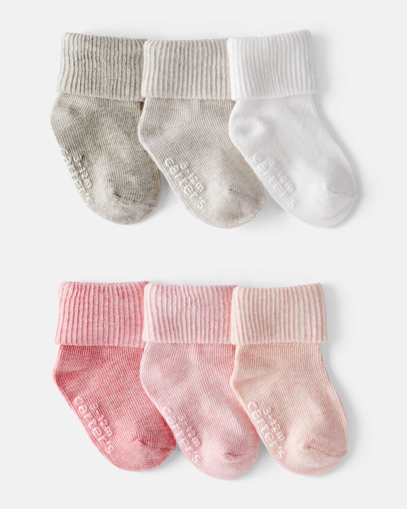 Baby Girl 6-Pack Socks - White/Pink, image 1 of 2 slides