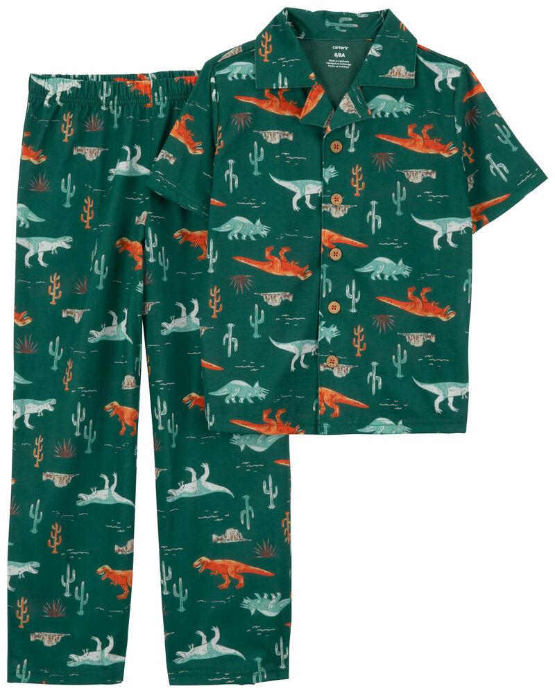Kid 2-Piece Dinosaur Coat Style Pajamas, image 1 of 3 slides