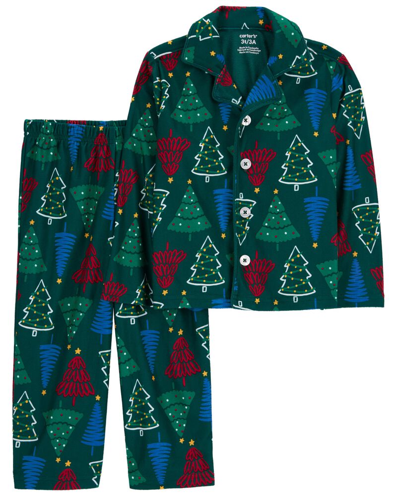 Toddler 2-Piece Christmas Tree Fleece Coat Style Pajamas, image 1 of 2 slides