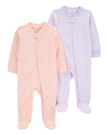 Baby 2-Pack Print 2-Way Zip Cotton Sleep & Play Pajamas, 