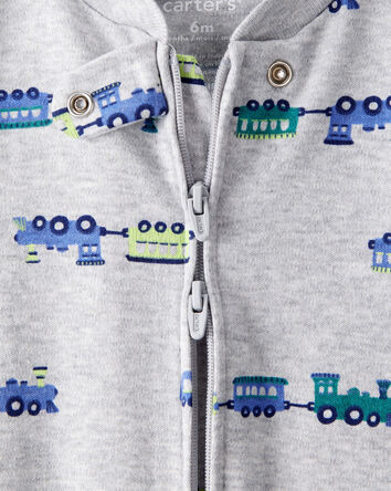 Baby Boy Train Cotton Long-Sleeve Snug Fit Sleep & Play Pajamas - Grey, 