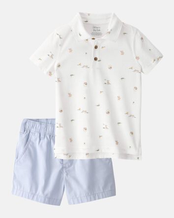 Toddler Boy 2-Piece Polo Shirt & Short Set - White/Blue, 