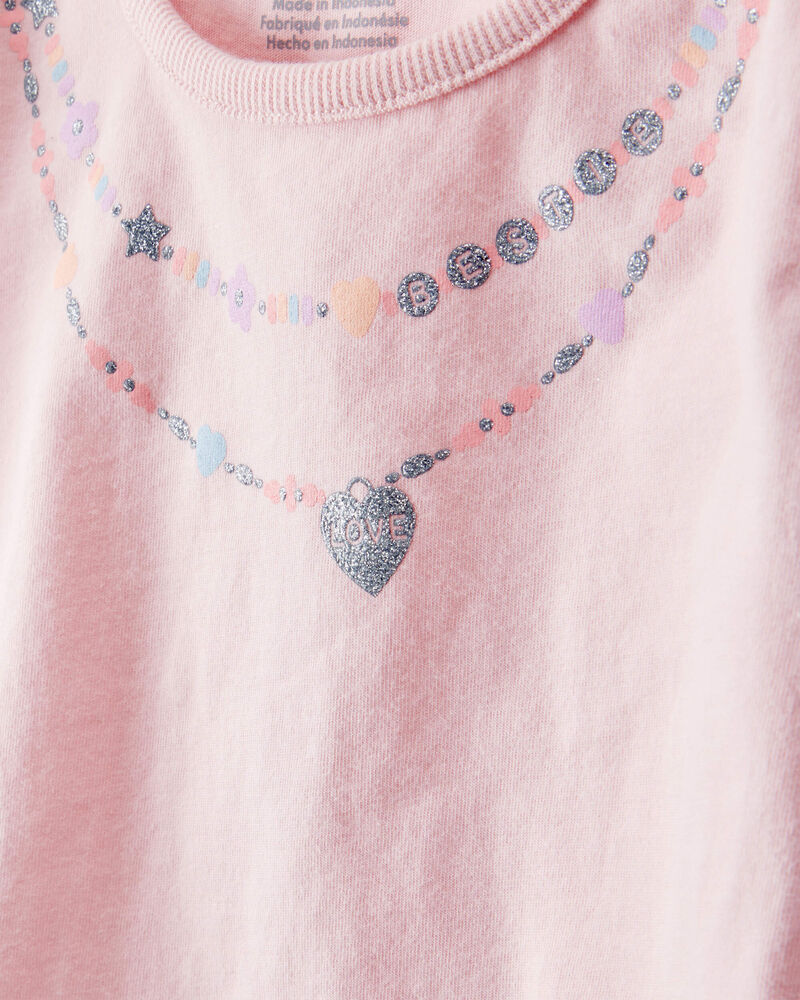 Toddler 2-Piece Necklace Printed Tee & Rainbow Skirt Set - Pink, image 3 of 6 slides