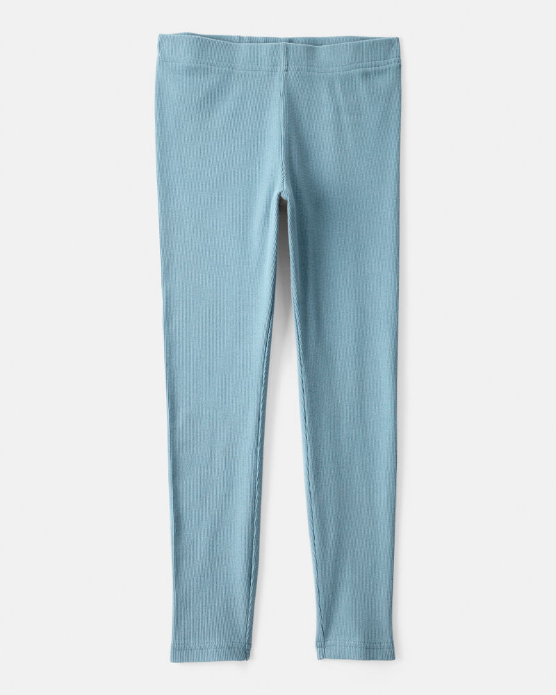 Girls Rib 100% Cotton Pull-On Stretch Leggings - Blue, image 1 of 4 slides