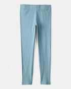Girls Rib 100% Cotton Pull-On Stretch Leggings - Blue, image 1 of 4 slides