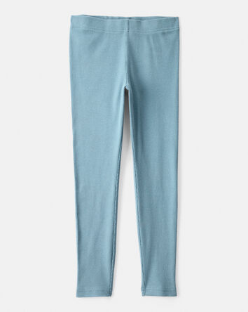 Girls Rib 100% Cotton Pull-On Stretch Leggings - Blue, 