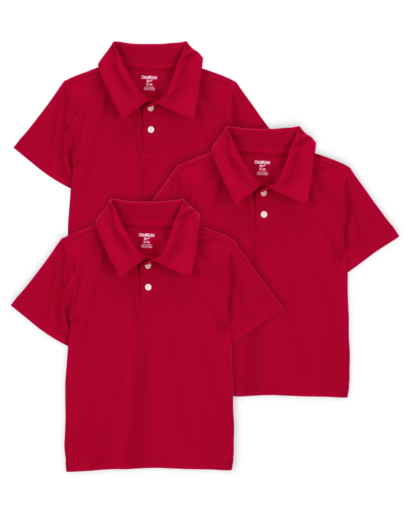 Toddler 3-Pack Active Uniform Polo Shirts in Moisture Wicking BeCool™ Fabric - Red, image 1 of 3 slides