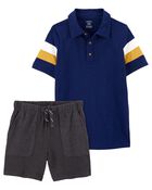 Kid 2-Piece Striped Polo Shirt & Pull-On All Terrain Shorts Set, image 1 of 6 slides