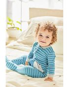 Baby 1-Piece Striped Whale 100% Snug Fit Cotton Footie Pajamas, image 2 of 6 slides