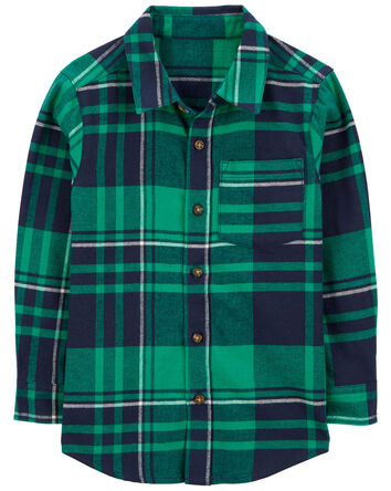 Kid Plaid Flannel Button-Down Shirt, 