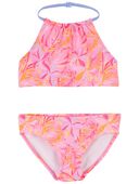 Pink - Kid Palm Print Halter Swimsuit