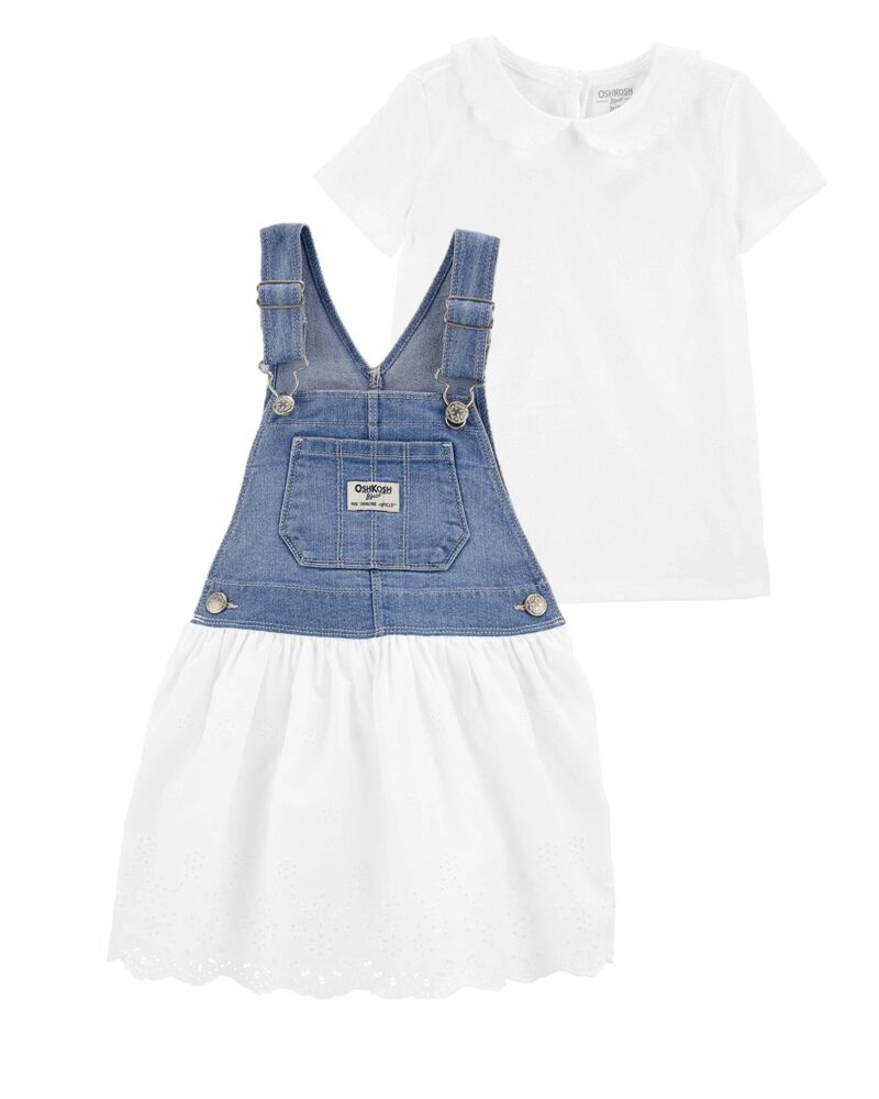 Toddler 2-Piece Peter Pan Collar Tee & Denim Jumper Dress Set, image 1 of 1 slides