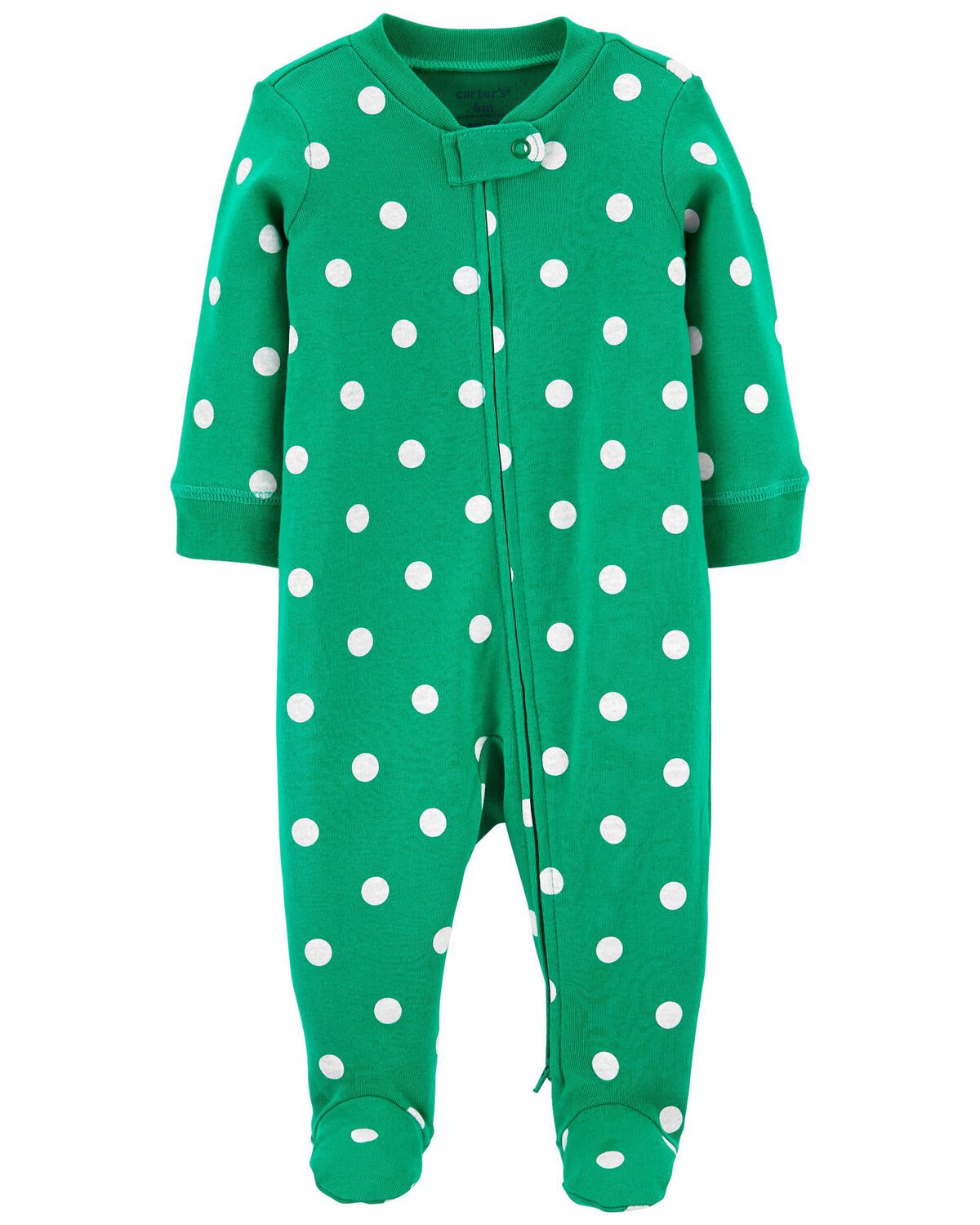 Green Baby Polka Dot 2Way Zip Cotton Sleep & Play Pajamas