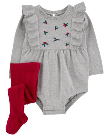 Baby 2-Piece Sweater Knit Holly Bodysuit and Tights Set, 