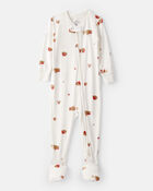 Baby Barn Print PurelySoft 2-Way Zip 1-Piece Pajamas - Ivory, image 1 of 6 slides