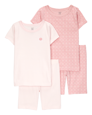 Kid Shell Print Snug Fit Cotton 4-Piece Pajamas, 