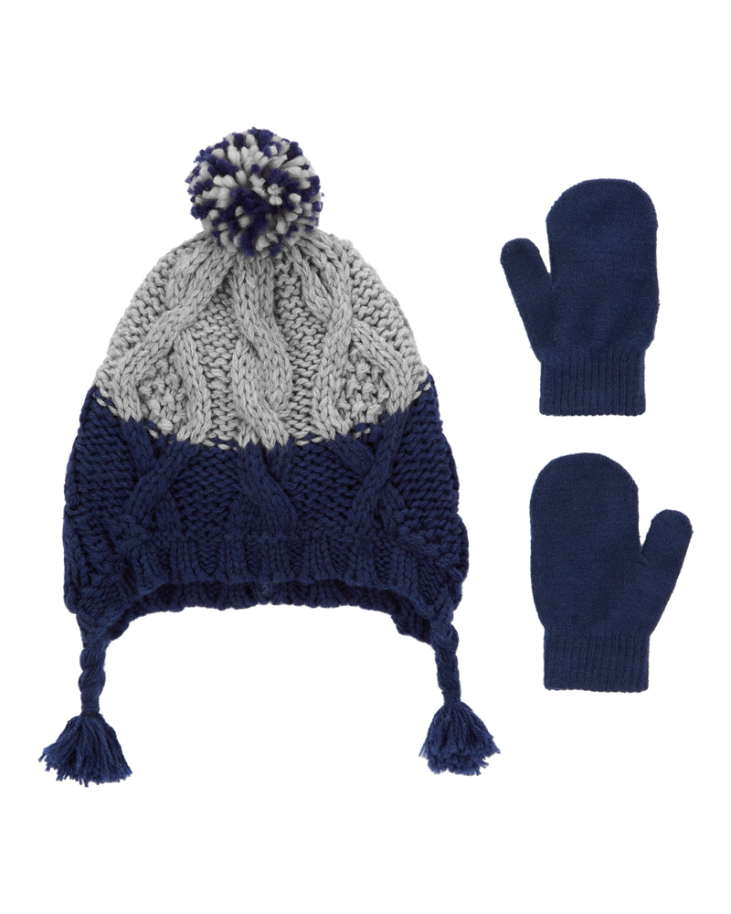 Toddler 2-Pack Pom Hat & Mittens Set, image 1 of 3 slides