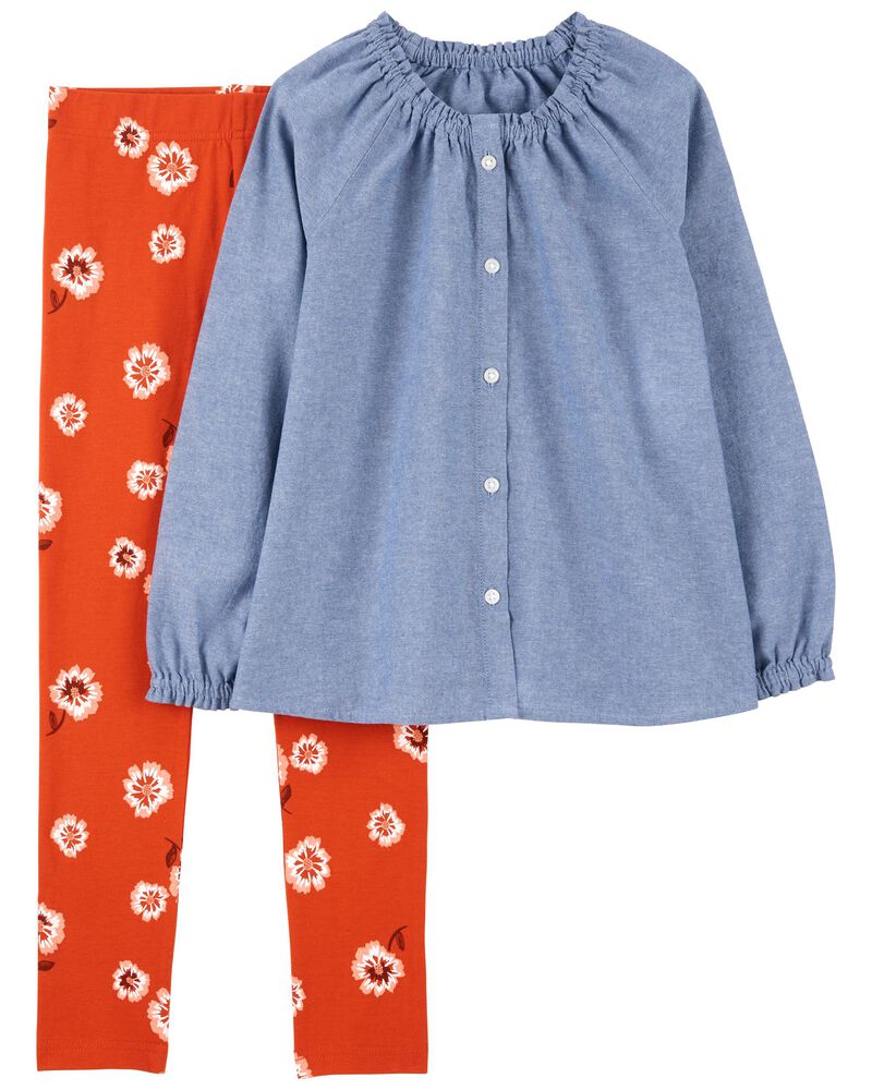 Kid 2-Piece Chambray Top & Legging Set, image 1 of 3 slides