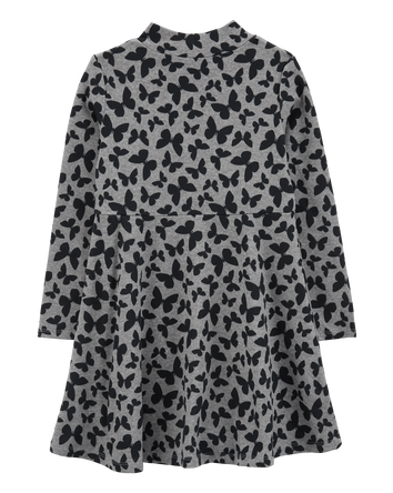 Kid Butterfly Print Mock Neck Long-Sleeve Dress, 
