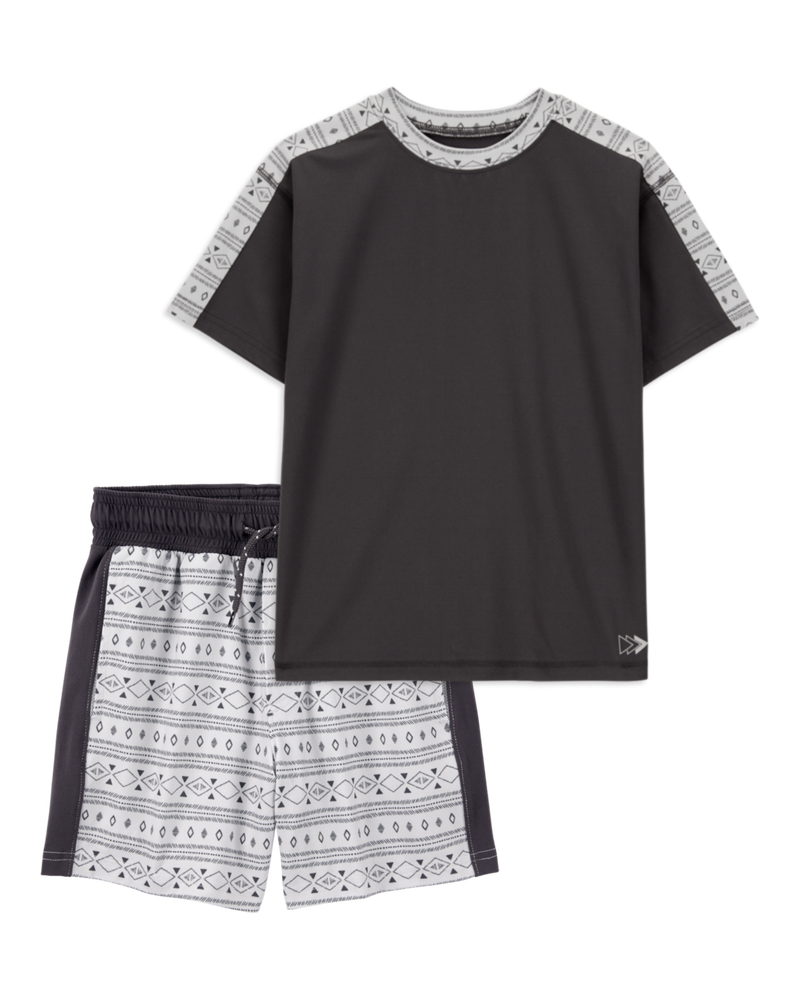 Kid 2-Piece Active Tee & Shorts Set - Black/Grey, image 1 of 7 slides