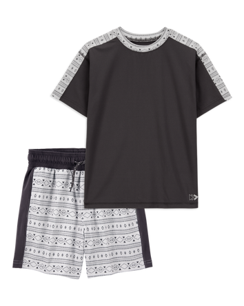Kid 2-Piece Active Tee & Shorts Set - Black/Grey, 