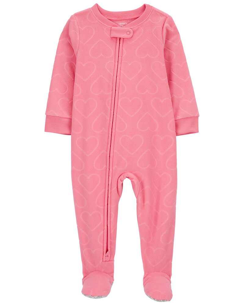 Baby 1-Piece Heart Fleece Footie Pajamas, image 1 of 5 slides