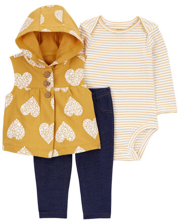 Baby 3-Piece Yellow Heart Little Vest Set, 
