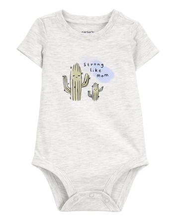 Strong Like Mom Cactus Short-Sleeve Bodysuit, 