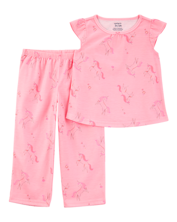 Toddler Girl Unicorn Print Loose Fit 2-Piece Pajamas - Pink, 