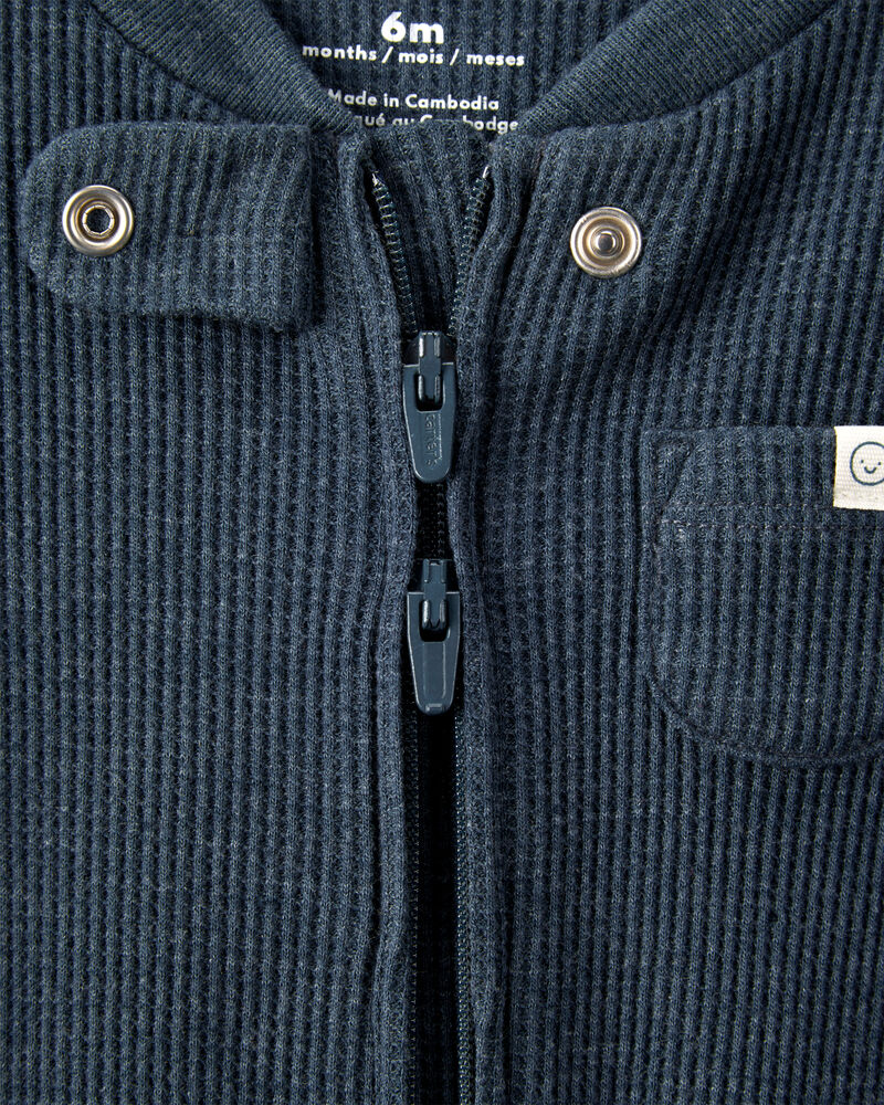 Baby Boy Solid Cotton Long-Sleeve 2-Way Zip Sleep & Play Pajamas - Navy, image 3 of 5 slides