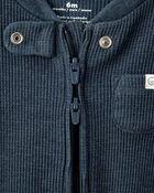 Baby Boy Solid Cotton Long-Sleeve 2-Way Zip Sleep & Play Pajamas - Navy, image 3 of 5 slides