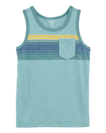 Kid Striped Front-Pocket Tank - Green, 