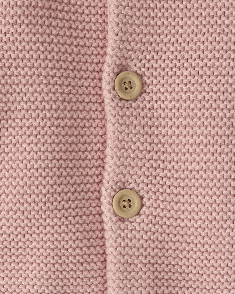 Baby Organic Signature Stitch Cardigan in Rose, image 3 of 4 slides