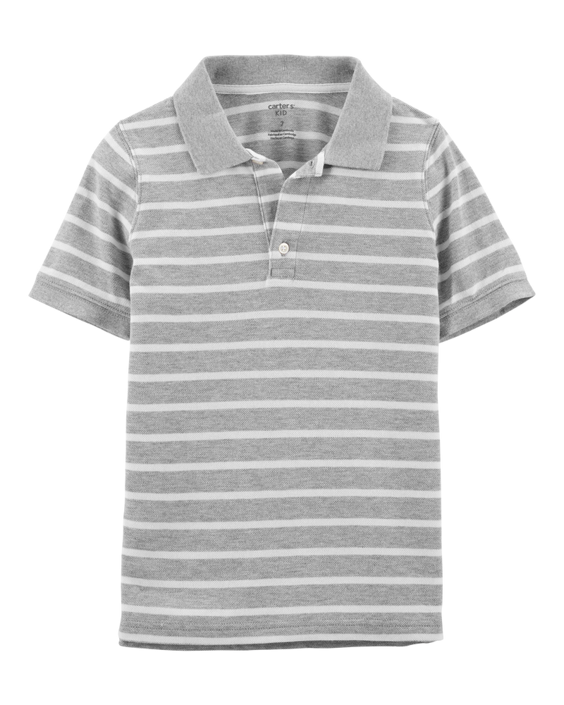 Kid Gray Striped Piqué Polo Shirt, image 1 of 2 slides