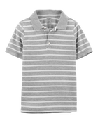 Kid Gray Striped Piqué Polo Shirt, image 1 of 2 slides