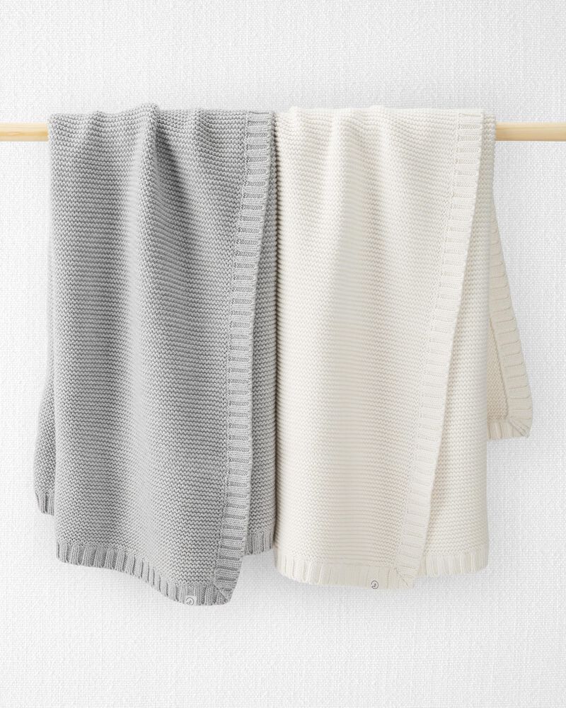 Baby Organic Cotton Signature Stitch Blanket in Cream, image 3 of 5 slides