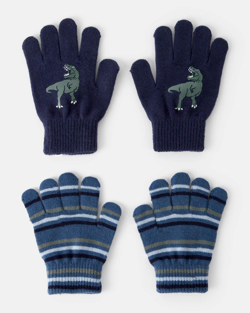 Boys 2-Pack Dinosaur Winter Gloves - Blue, image 1 of 2 slides