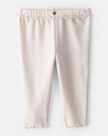 Baby Girl Flutter-Waist Striped Pants - Pink/Cream, 