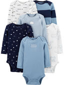 Blue/White - Baby 6-Pack Long-Sleeve Original Bodysuits