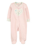 Baby Girl Heart Striped 2-Way Zip Cotton Sleep & Play Pajamas - Pink, image 1 of 3 slides