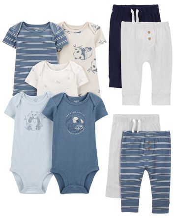 Baby 9-Piece Panda Print Bodysuits & Pants Set, 