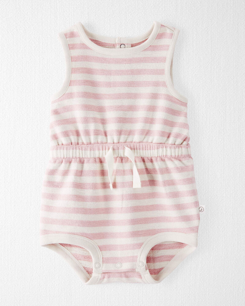 Baby Organic Cotton Pink Striped Bubble Romper, image 1 of 5 slides