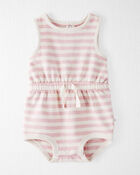 Baby Organic Cotton Pink Striped Bubble Romper, image 1 of 5 slides