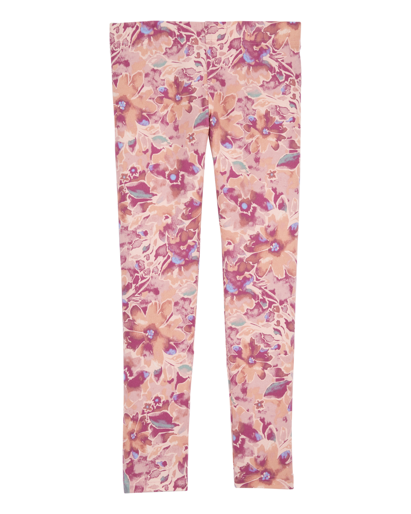 Kid Cotton Floral Print Stretch Leggings, image 2 of 4 slides